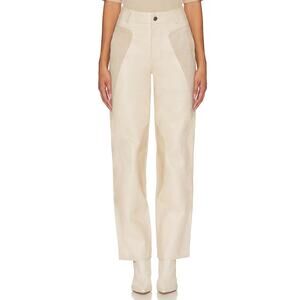 Deadwood Yoshi Lamb Leather Pant Suede Panels Straight Hi-Rise Off White Size 36